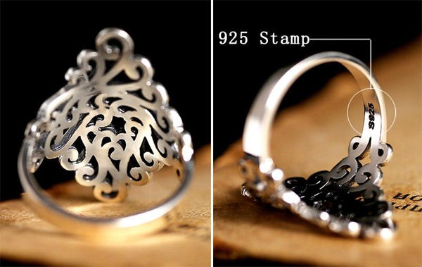 Women’s 925 Sterling Hollow Silver Rings with Vintage Lucky Pattern - SolaceConnect.com