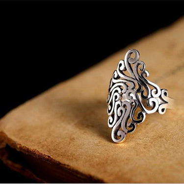Women’s 925 Sterling Hollow Silver Rings with Vintage Lucky Pattern - SolaceConnect.com