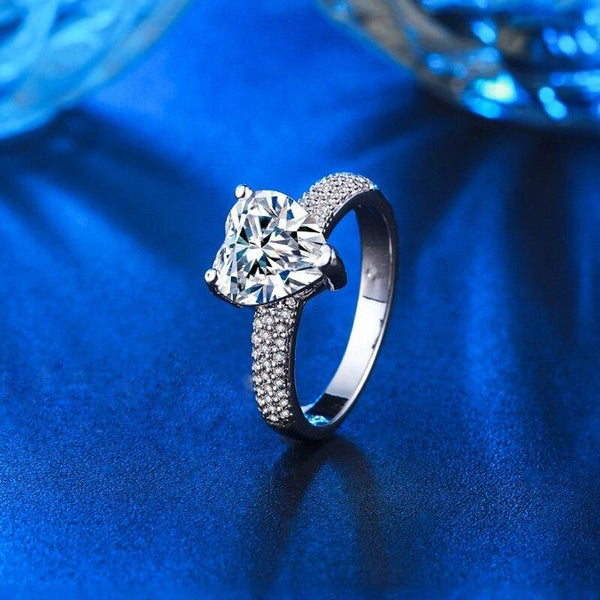 Women's 925 Sterling Silver Big Heart Crystal Engagement Wedding Rings - SolaceConnect.com