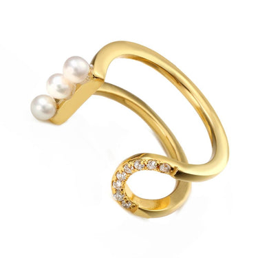 Natural Pearl Ring For Women Open Ring 925 Sterling Silver Fashion Elegant CZ Wedding Jewelry For - SolaceConnect.com