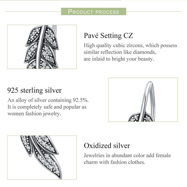 Women's 925 Sterling Silver Feather Wings Drop Vintage Earrings - SolaceConnect.com