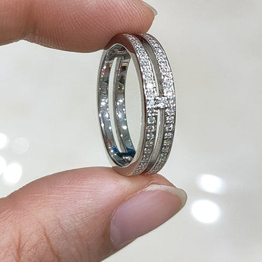 Women's 925 Sterling Silver H Shape Double Layers Half Eternity Band Rings  -  GeraldBlack.com