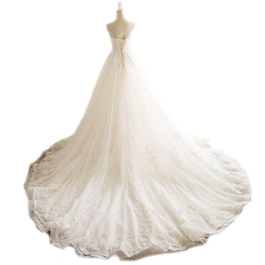 Women's A-line Sleeveless Beaded Lace Appliques Strapless Wedding Dress  -  GeraldBlack.com