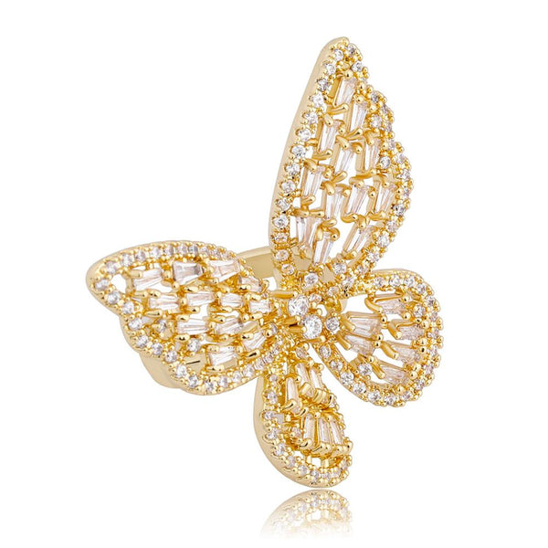 Women's Adjustable Cubic Zirconia Iced Out Butterfly Ring Fashion Jewelry  -  GeraldBlack.com