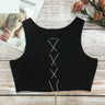 Women's Adjustable Lace Up Red Black White Metal Chain Sleeveless Crop Top - SolaceConnect.com