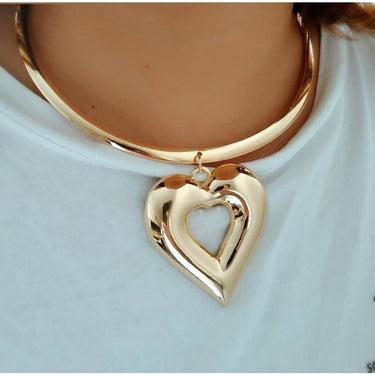 Women's African Gold Metal Zinc Alloy Heart Choker Necklace Earrings Sets  -  GeraldBlack.com
