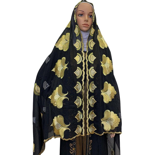 Voile Embroidered Muslim Women's Big Scarf Hijab Turban African Headscarf Islam Prayer Hats Daily - SolaceConnect.com