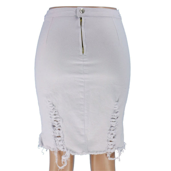 Women's Asymmetric Hole Tassel High Waist Wash Distressed Mini Skirt  -  GeraldBlack.com