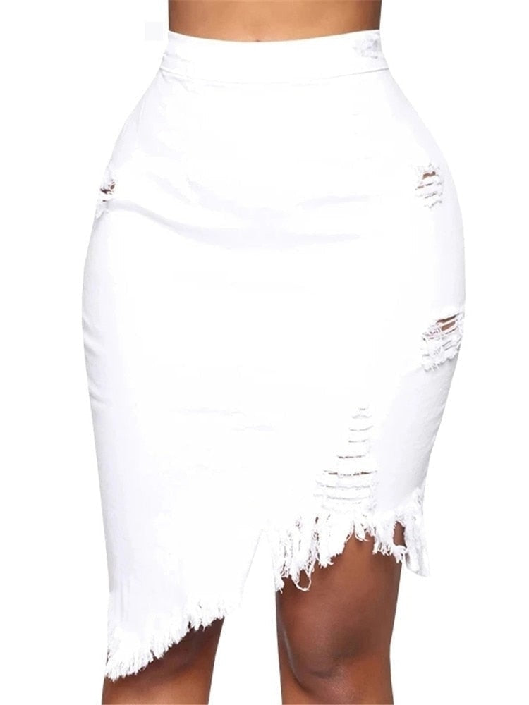 Women's Asymmetric Hole Tassel High Waist Wash Distressed Mini Skirt  -  GeraldBlack.com