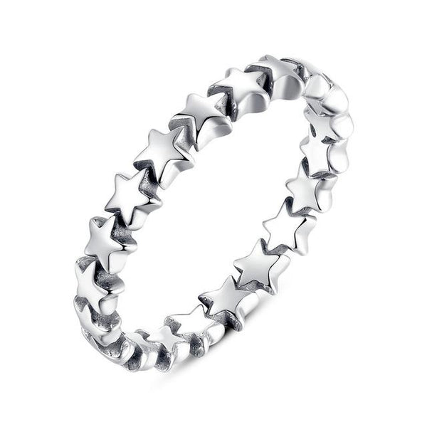 Women's Authentic 925 Sterling Silver Stackable Party Rings in Star Pattern - SolaceConnect.com
