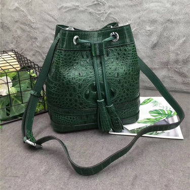 Women's Authentic Crocodile Skin Drawstring Closure Bucket Handbag  -  GeraldBlack.com