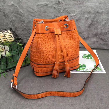 Women's Authentic Crocodile Skin Drawstring Closure Bucket Handbag  -  GeraldBlack.com