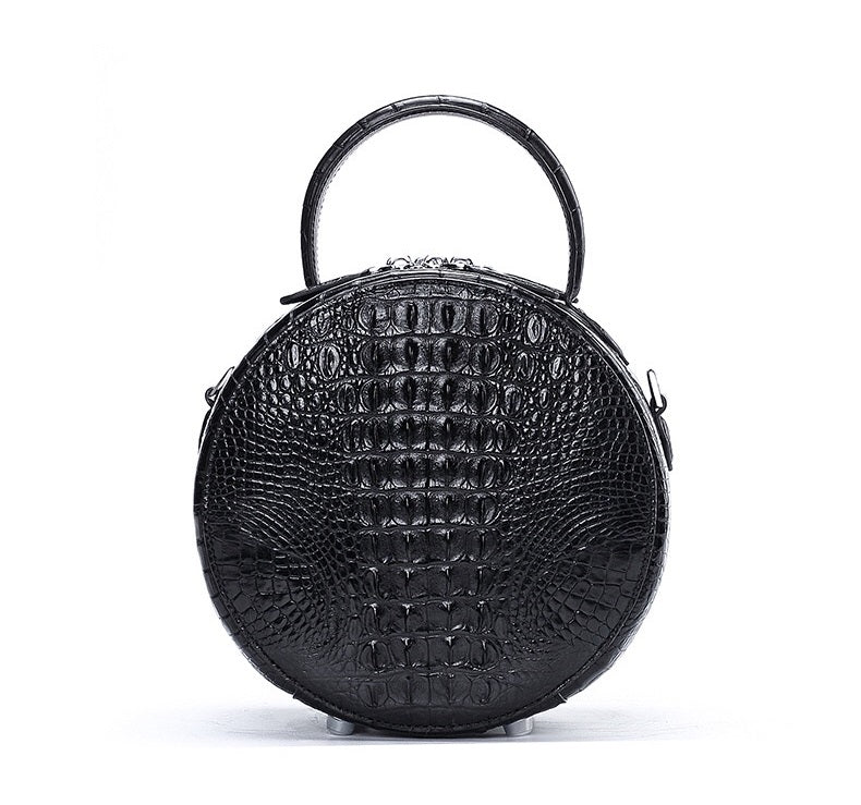Women's Authentic Genuine Crocodile Skin Small Round Circular Handbag  -  GeraldBlack.com
