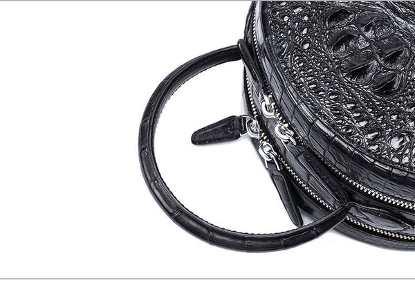 Women's Authentic Genuine Crocodile Skin Small Round Circular Handbag  -  GeraldBlack.com
