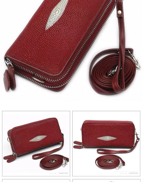 Women's Authentic Real Stingray Skin Genuine Leather Wristlets Bag  -  GeraldBlack.com