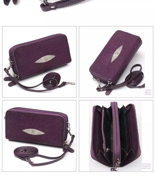 Women's Authentic Real Stingray Skin Genuine Leather Wristlets Bag  -  GeraldBlack.com