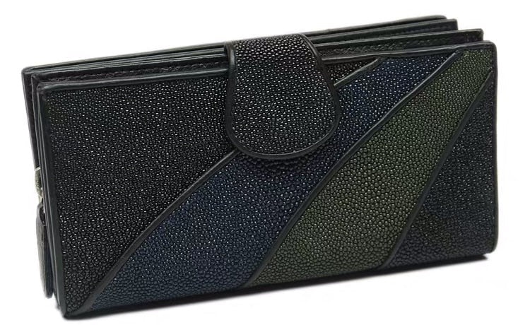 Women's Authentic Stingray Leather Mixed-color Card Holder Long Wallet  -  GeraldBlack.com