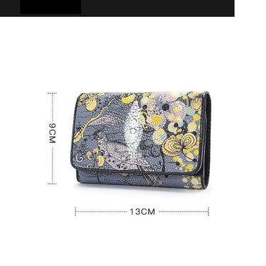 Women's Authentic Stingray Skin Cartoon Painted Card Holder Trifold Wallet  -  GeraldBlack.com