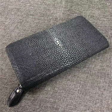 Women's Authentic Stingray Skin Large Card Holder Zipper Clutch Wallet  -  GeraldBlack.com