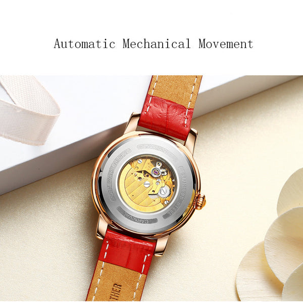 Women's Automatic Mechanical Skeleton Leather Water Resistant Wrist Watch  -  GeraldBlack.com