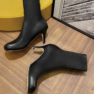 Women's Autumn and Winter Sheepskin Square Toe High Heel Ankle Boots - SolaceConnect.com