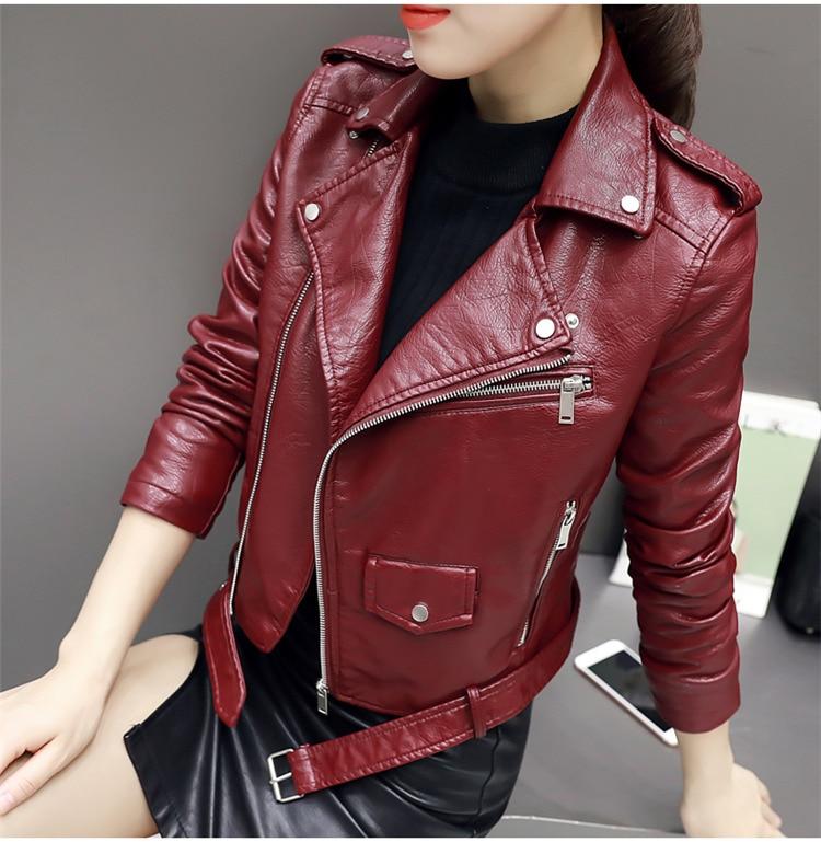 Women's Autumn Faux Soft Leather Motorcycle Jacket with Fashion Zipper  -  GeraldBlack.com