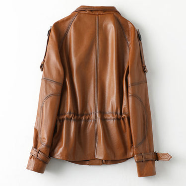 Women's Autumn Sheepskin Genuine Leather Motorcycle Short Jackets  -  GeraldBlack.com