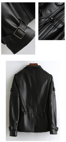Women's Autumn Sheepskin Genuine Leather Motorcycle Short Jackets  -  GeraldBlack.com