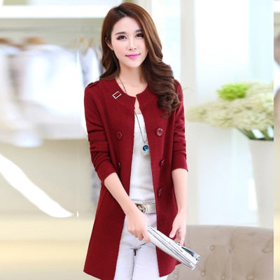 Women's Autumn Spring Sweater Casual Warm Long Knitted Cardigan - SolaceConnect.com