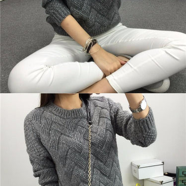 Women's Autumn Winter Casual Plaid O Neck Full Sleeve Pullover Sweater - SolaceConnect.com