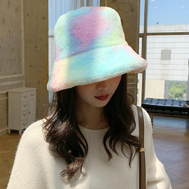 Women's Autumn Winter Colorful Soft Fleece Bucket Hat With Flat Top - SolaceConnect.com
