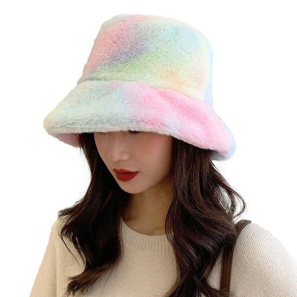 Women's Autumn Winter Colorful Soft Fleece Bucket Hat With Flat Top - SolaceConnect.com