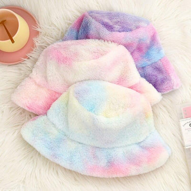 Women's Autumn Winter Colorful Soft Fleece Bucket Hat With Flat Top  -  GeraldBlack.com