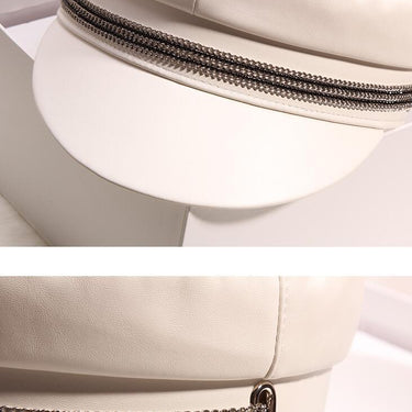 Women's Autumn Winter Retro Solid Colour Leather Flat Top Military Hats - SolaceConnect.com