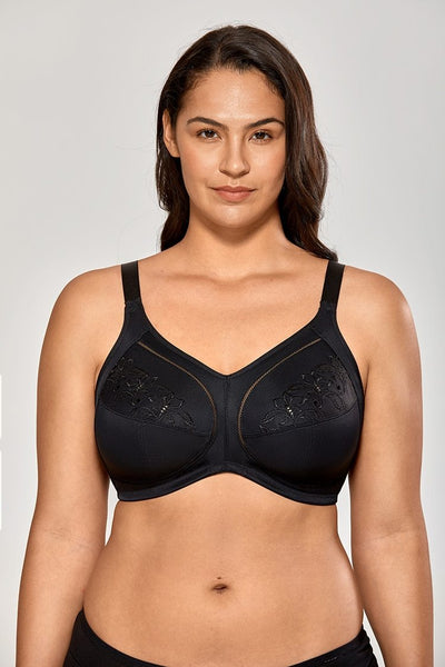 Women's Beige Color Plus Size Full Coverage Embroidered Non-Padded Wirefree Bra - SolaceConnect.com