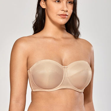 Women's Beige Color Soft Cup Ultra Support Strapless Underwire Bra - SolaceConnect.com