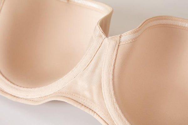 Women's Beige Color Strapless Molded Cup Slightly Padded Full Coverage Bra - SolaceConnect.com