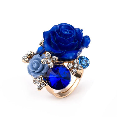 Women's Big Crystal Rose Flower Adjustable Gold Color Ring for Party - SolaceConnect.com