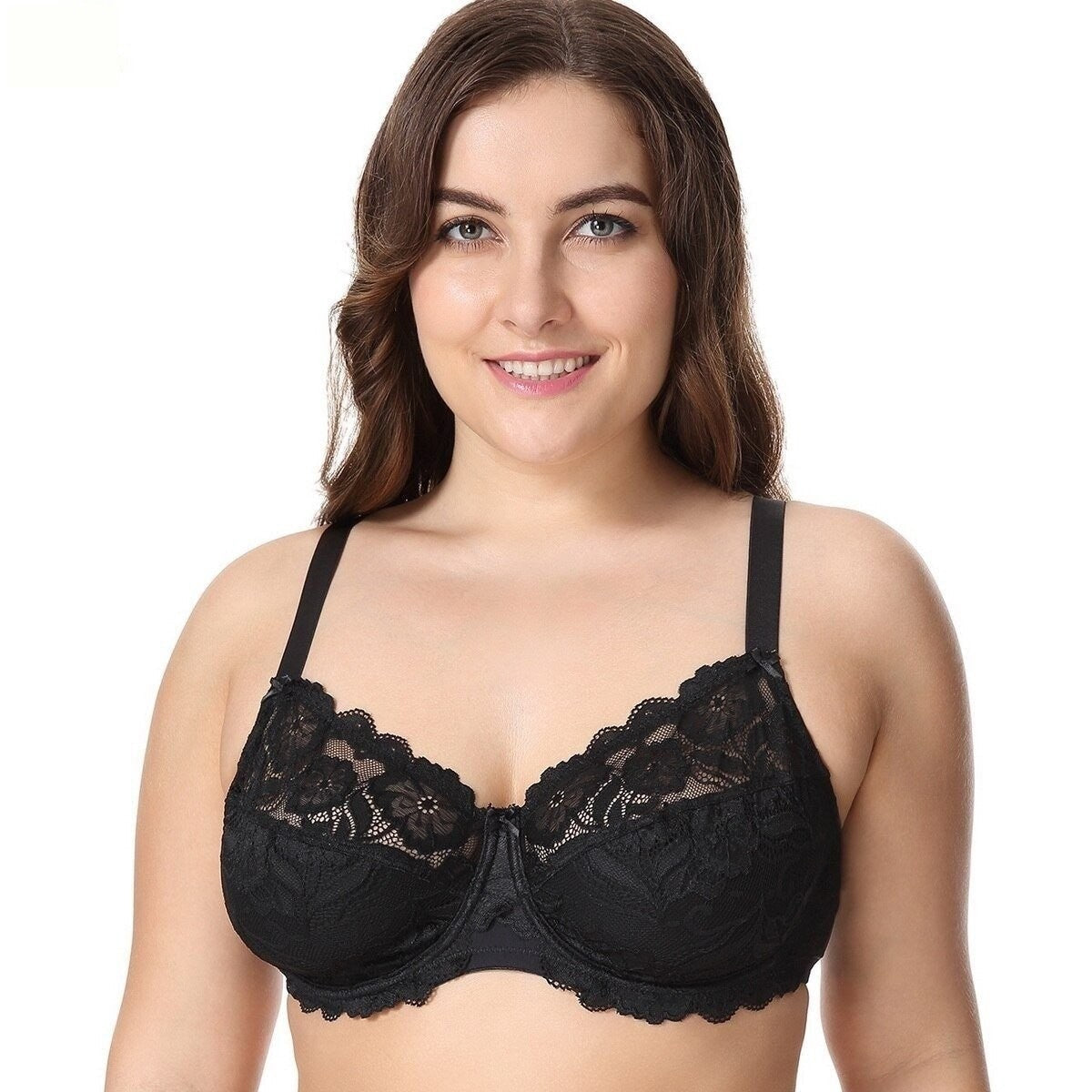 Women's Black Color Plus Size Full Coverage Floral Embroidery Non-Padded Bra  -  GeraldBlack.com
