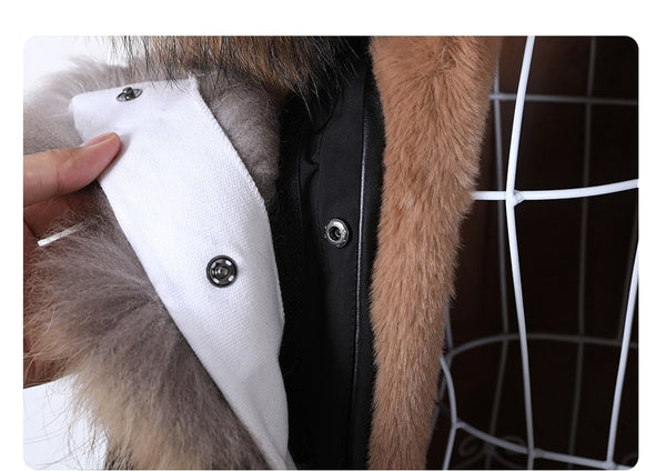 Women's Black Color Real Fur Long Winter Coat Jacket with Fur Collar  -  GeraldBlack.com