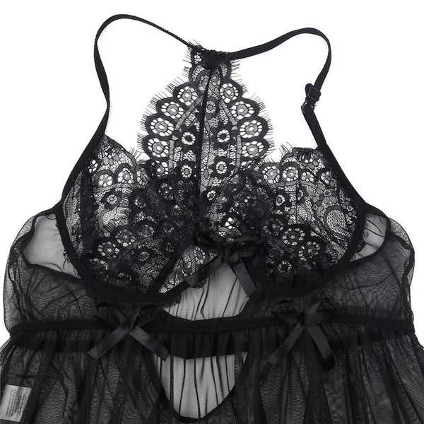 Women's Black Lace Plus Size Super Sexy Home Dress Sleepwear - SolaceConnect.com