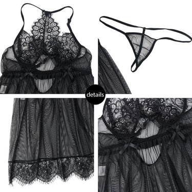 Women's Black Lace Plus Size Super Sexy Home Dress Sleepwear - SolaceConnect.com