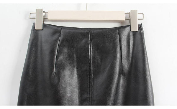 Women's Black Leather Plus Size Midi Pencil Skirt with High Waist - SolaceConnect.com