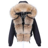 Women's Black Long-Sleeved Natural Raccoon Fur Collared Winter Jacket  -  GeraldBlack.com