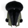 Women's Black Natural Fox Fur Collar Solid Color Coat Jacket for Winter  -  GeraldBlack.com