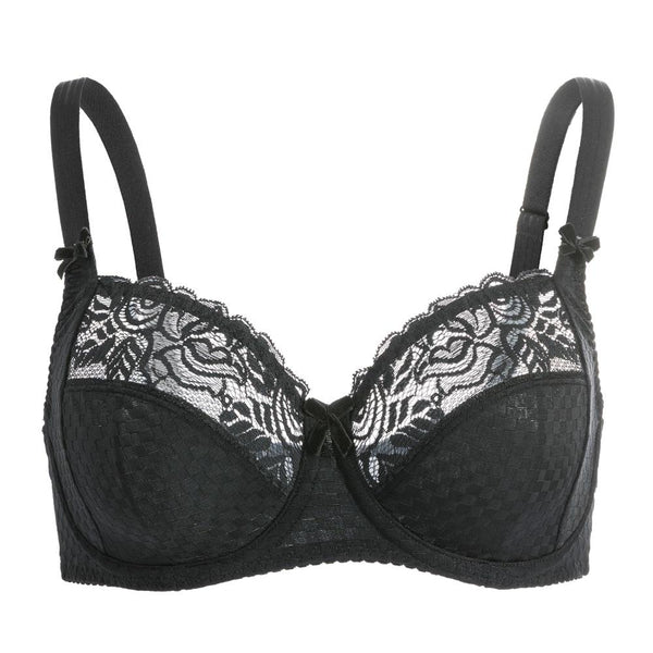 Women's Black Smooth Lace Full Cup Support Non-Padded Underwire Bra - SolaceConnect.com
