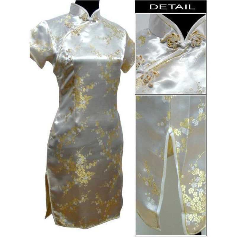 Women's Black Traditional Chinese Satin Mini Flower Dress Size S M L  -  GeraldBlack.com