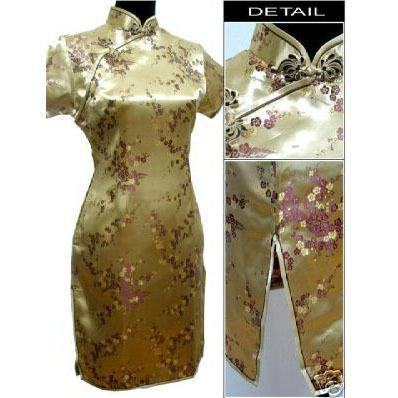 Women's Black Traditional Chinese Satin Mini Flower Dress Size S M L - SolaceConnect.com