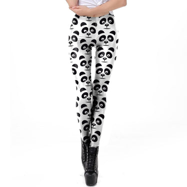 Women's Black White PandaPrinted Workout Slim Elastic Mid Waist Leggings  -  GeraldBlack.com