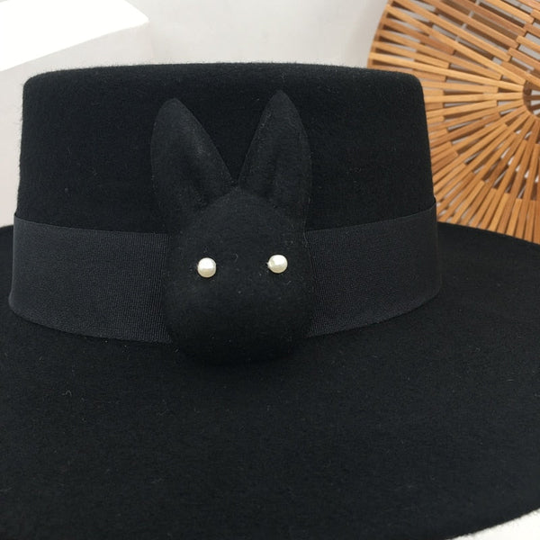 Women's Black Wool Felt The Big Fashion Elegant Cute Hat Fedoras  -  GeraldBlack.com
